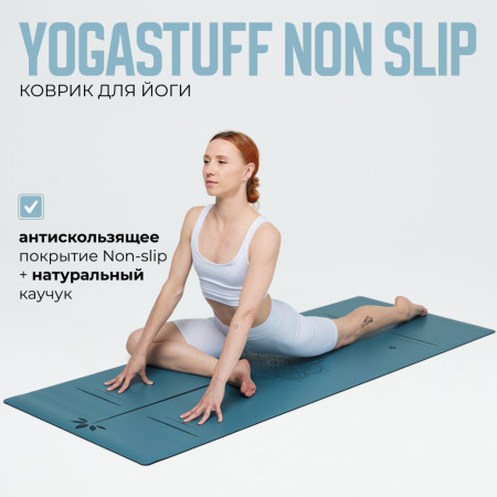 Коврик для йоги "Yogastuff Non Slip" 185х68х0.5 см, индиго, с разметкой "Мандала", ультранескользящий PU и каучук