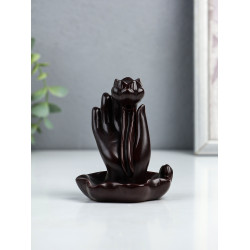 Подставка для благовоний «Рука с лотосом», набор благовоний конусы, стелющийся дым, 4.3-3.5-6 см