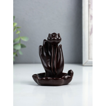 Подставка для благовоний «Рука с лотосом», набор благовоний конусы, стелющийся дым, 4.3-3.5-6 см