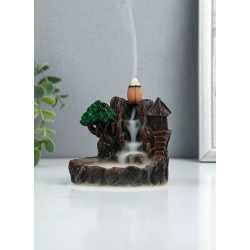 Подставка для благовоний «Мельница в горах», набор благовоний конусы, стелющийся дым, 9-12 см