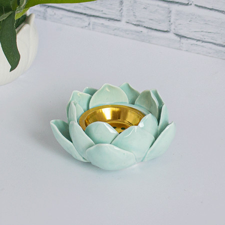 Подставка под благовония Лотос 10.5 см нежно-голубая керамика