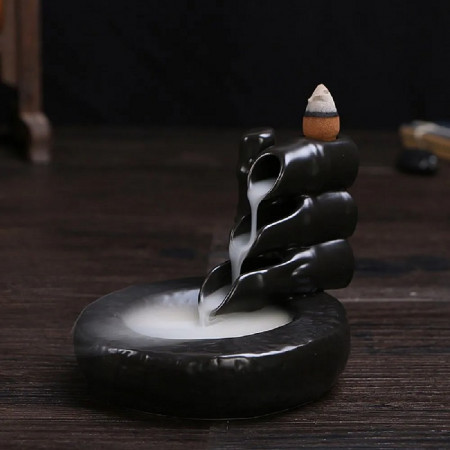 Подставка под стелющиеся благовония Бамбук 7.10 см черная керамика