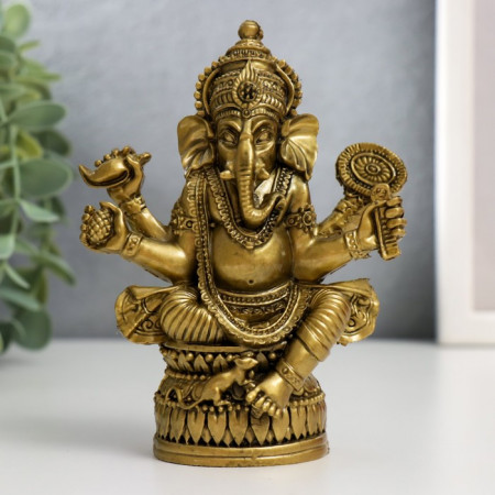 Нэцкэ фигурка &laquo;Ганеша на лотосе с зеркалом&raquo;, под бронзу, 9.5х5х12.5 см