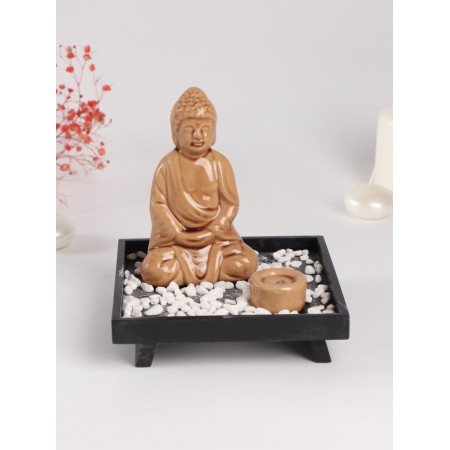 Подставка для благовоний &laquo;Будда медитация&raquo;, керамика, дерево, беж, 14х14х14.5 см