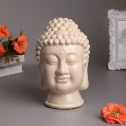 Фигура Бюст Будды 13х25 см винтажно - белый с эффектом кракелюра керамика