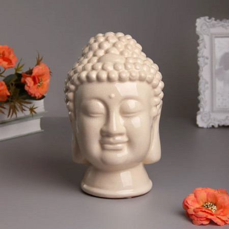 Фигура Бюст Будды 13х25 см винтажно - белый с эффектом кракелюра керамика