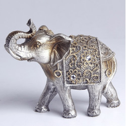 Фигурка Слон Хобот Вверх 13х11х6 см серебро и золото полистоун