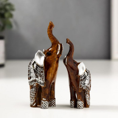 Набор фигурок полистоун &laquo;Два слоника под дерево в серебристой попоне&raquo;, 2 шт, 11х8х3.2 см