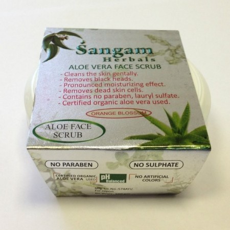Sangam Herbals. Скраб для лица на основе алоэ с пудрой грецкого ореха Цветущий апельсин, 100 г