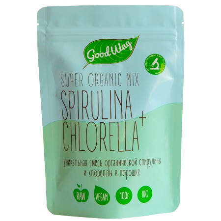 GoodWay. Спирулина+Хлорелла Super Organic Mix в порошке, 100 г