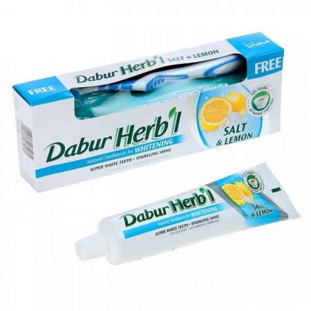 Dabur. Зубная паста Herb’l соль и лимон 150 г в комплекте с зубной щеткой.